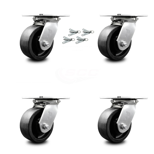 5 Inch Glass Filled Nylon Caster Set with Roller Bearings and Swivel Locks SCC